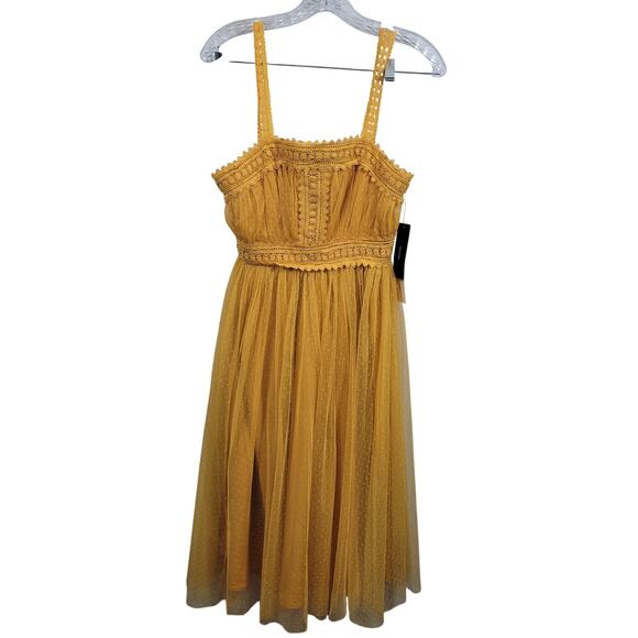 Lulus Forever Love Golden Yellow Swiss Dot Sleeveless Dress Size S 122925-2Clo2 - Picture 9 of 9